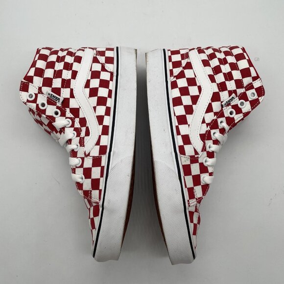 Vans Sk8-Hi Shoes Womens Size 9 Red White Checkerboard Canvas Skate High Top - Picture 7 of 15